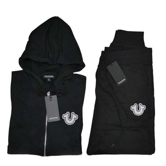 True Religion 2 PC Sweatsuit Men's Size XL Fleece Tracksuit Outfit Black NWT - Picture 1 of 7